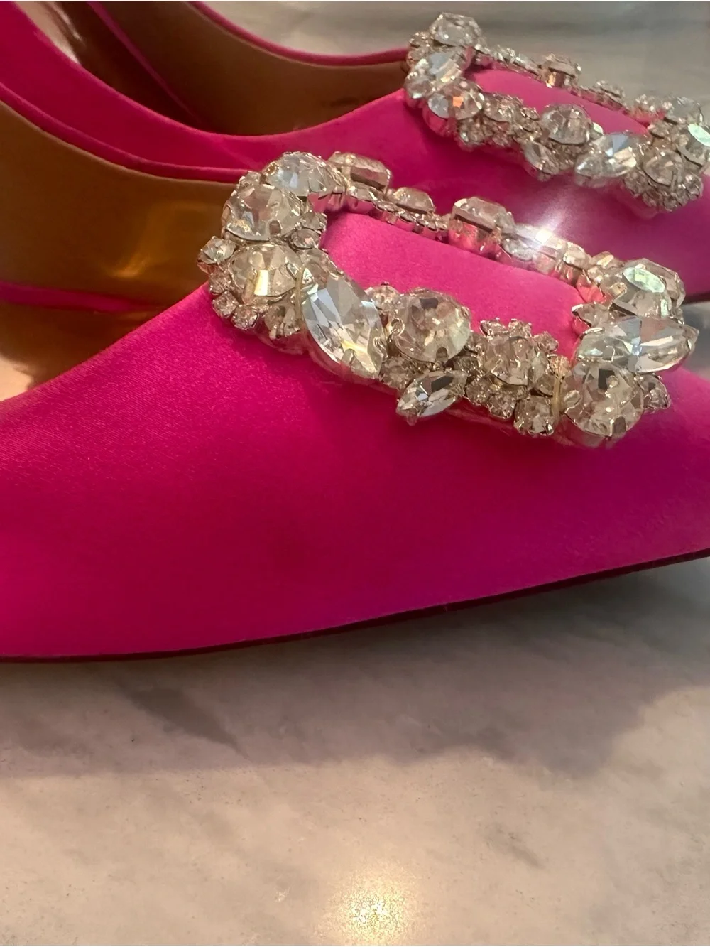 Badgley Mischka Hot Pink Crystal-Embellished Pointed Toe Pumps - Picture 4 of 12